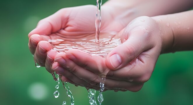 Hands cupped to catch flowing water