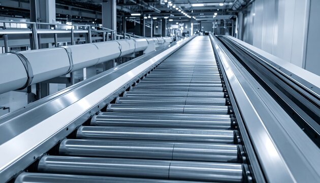 Automated Conveyor Belt System in a Modern Industrial Warehouse.