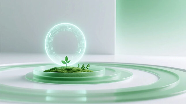 Illustrating Sustainable Digital Economy with technology advancing green growth carbon neutrality net zero strategy and climate leadership in minimal white-green space