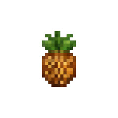 Fototapeta premium 8-bit pixel art pineapple isolated on white background. Retro tropical fruit icon in arcade game style. Bright pixelated illustration suitable for game assets, UI design, stickers, and mobile apps.