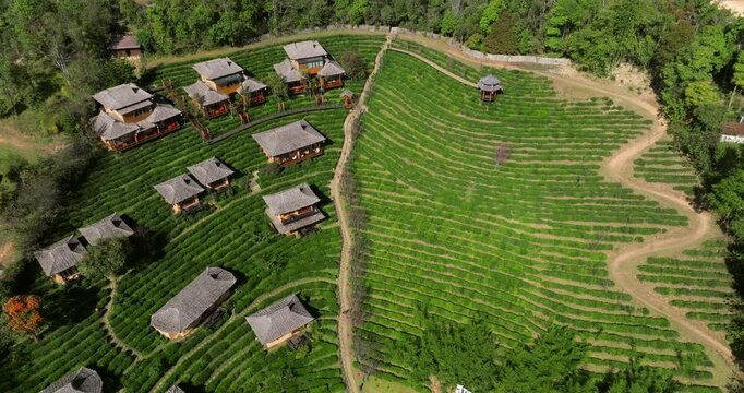 Ban Rak Thai, Chinese Enclave Village In The Mae Hong Son Province, Northern Thailand. Aerial Topdown Shot
