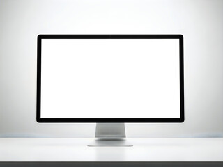 Fototapeta premium Computer monitor on a desk with a blank screen isolated on white background