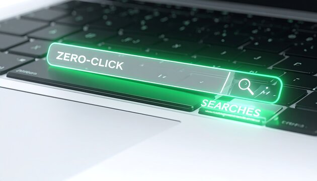 Zero click search interface on laptop representing AI optimized search results and SEO marketing trends