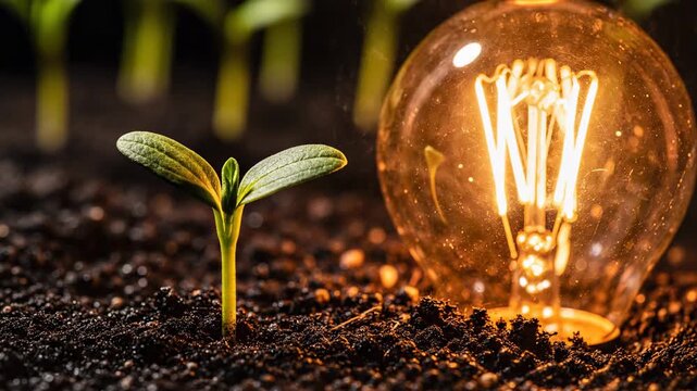Plant and Light Bulb - A Symbol of Growth and Innovation.