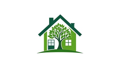 Fototapeta premium Simplified house illustration with a tree inside, suggesting nature and housing