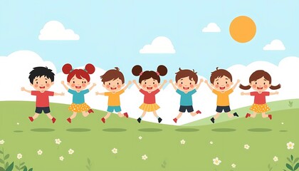 Happy Children Jumping and Playing Outdoors