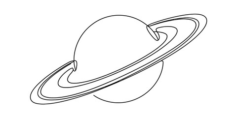 Simple line drawing of a planet with rings resembling saturn on a white background Vector, illustration © Jotish_Design Store