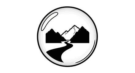 Black and White Mountain Landscape Icon.