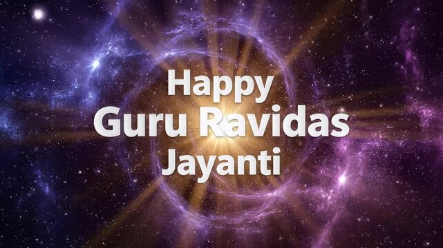 Happy Guru Ravidas Jayanti Text Animation Cosmic Background