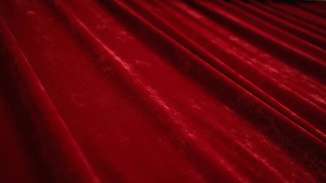 Rich red velvet fabric texture with elegant drapes and folds