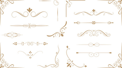 Vintage ornament flourish divider set, elegant decorative elements, classic border lines, wedding invitation vector illustration collection design