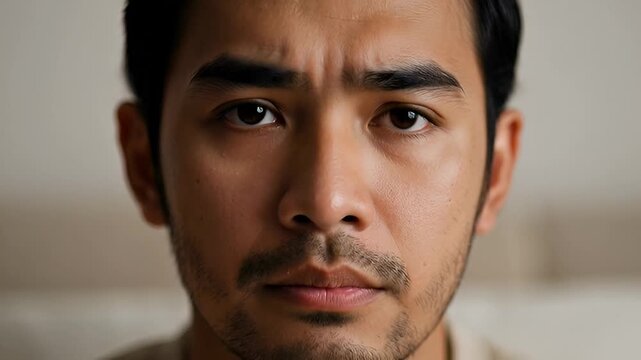 Man with Changing Facial Expressions Closeup.