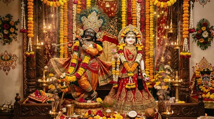 Divine Radha Krishna Idol Decorated for Festival