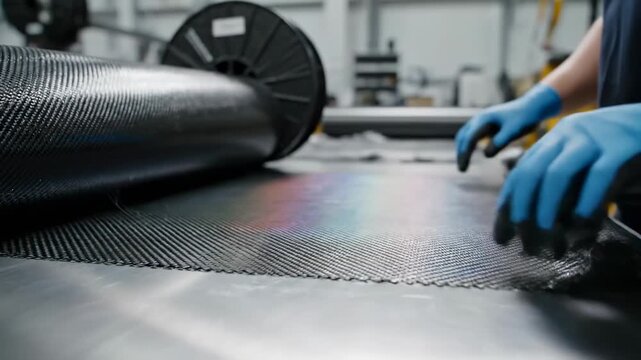 Carbon Fiber Material Manufacturing Process in Industrial Setting.