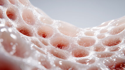 Fototapeta premium Artificial skin tissue scaffold, bioengineered collagen matrix for transplantation, regenerative medicine, cellular network structure, biotechnology innovation, medical research concept.