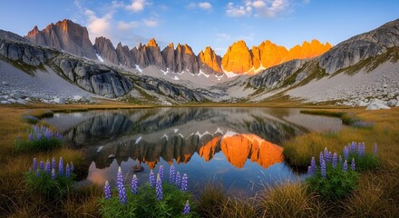 Hermoso día soleado y flores de lupino en el cabo Stokksnes en Islandia.