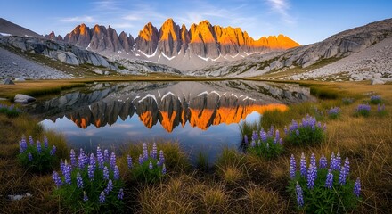 Hermoso día soleado y flores de lupino en el cabo Stokksnes en Islandia.