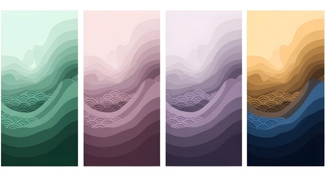 Ilustraci&oacute;n vectorial.
 Vista superior de la costa, colinas, arena del desierto, olas de agua del oc&eacute;ano.
 Papel viejo con efecto rayado.
 Patr&oacute;n japon&eacute;s dibujado a mano.
 Gr&aacute;fico de naturaleza vintag