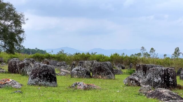 Valley of the Jars, Laos. Phongsavan. Valley of the Jars. The megalithic archaeological landscape consists of thousands of stone jars scattered across the Xiangkhouang Plateau. 4К