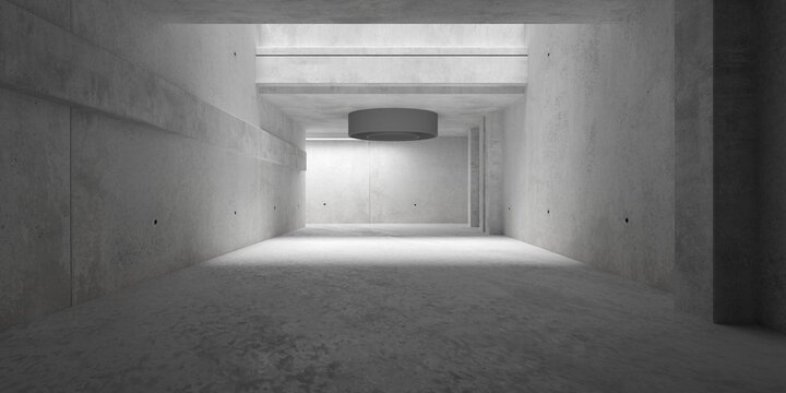 Modern brutalism concrete long room or hallway open center and air vent - industrial interior background template