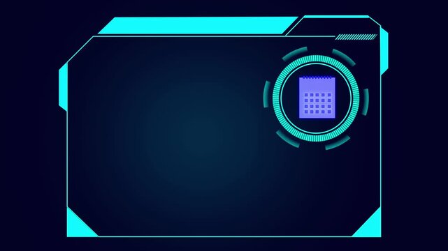 Futuristic blue neon hud frame interface with circular calendar icon on dark background, Technology dashboard template for cyber theme banner animation.