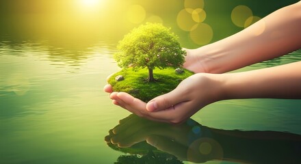 medio ambiente Día de la Tierra En manos de árboles que crecen plántulas. Bokeh fondo verde mano femenina sosteniendo un árbol en el campo natural hierba concepto de conservación forestal