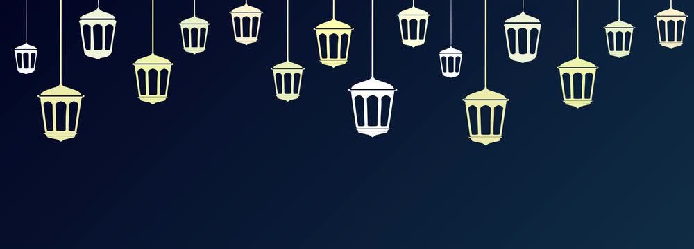 Simple hanging golden lanterns animation on dark blue night background 
