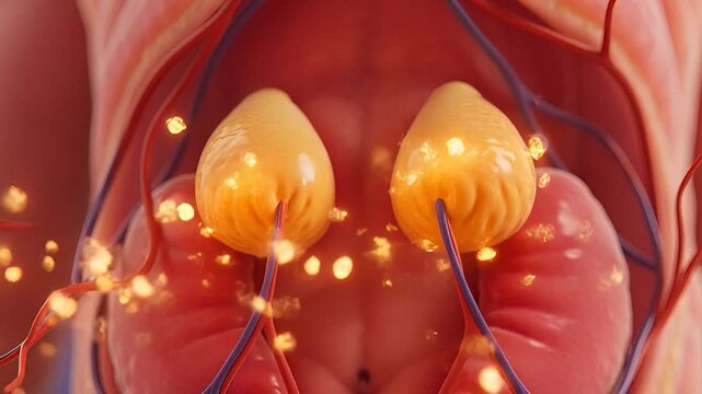 Adrenal Gland Medical Illustration, Hormone Production, Endocrine System Diagram