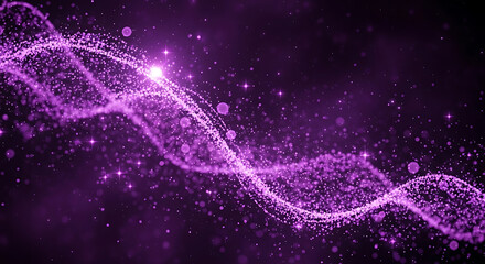 Obraz premium A vibrant purple wavy line of sparkling particles flowing through a dark cosmic space