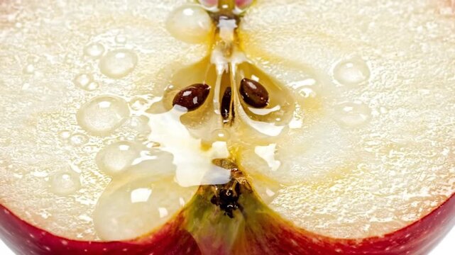 Apple Half Slice Resting on White Background In Fresh Juicy Close Up