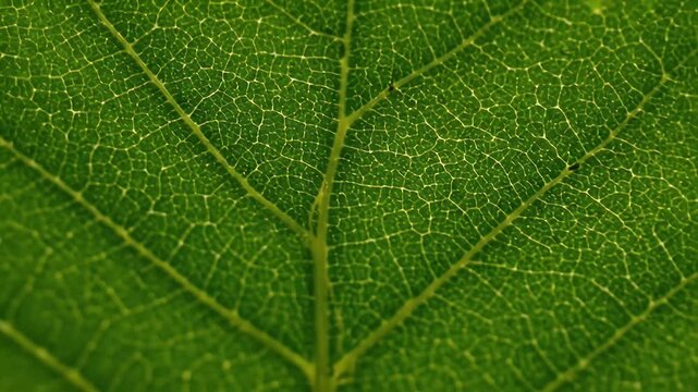 Close up of green leaf showing intricate veins and natural patterns