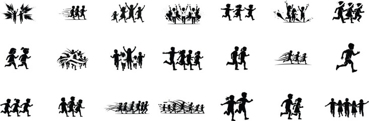 Obraz premium Silhouette of various people in different poses and activities silhouette