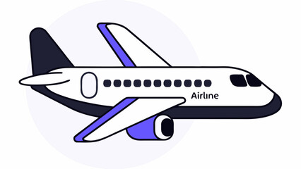 A stylized graphic of an airline passenger airplane in flight with a circular background. isolated on white background, Vector