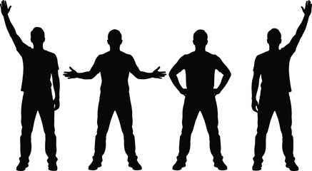 Set of male silhouette poses standing gestures collection isolated on white background human body language vector illustration pack © Mortuza Samiha