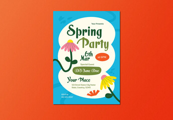 Blue Yellow Modern Spring Party Flyer