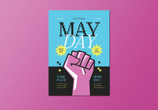 Blue Black Pixelated May Day Flyer