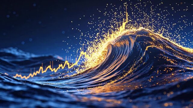 Wave with glowing financial chart