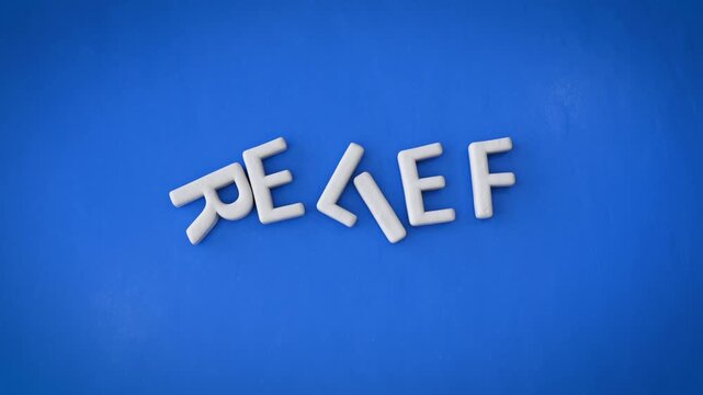 Relief jelly 3D text falling down, pain relax stay free warm delicate 3D animation
