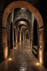 Fototapeta premium stone archway corridor with dim lighting
