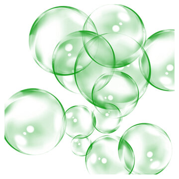 Luminous green spheres float in dark space like digital data nodes or biological cells creating a vibrant neon abstracts