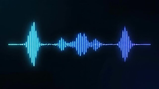A visually striking sound wave illustration with a vibrant blue glow. Ideal for illustrating concepts related to audio, music, communication, or the d