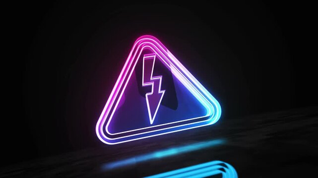 Electricity warning and electric shok hazard symbol digital abstract concept holographic glass. Cyber technology and computer background 3d object.