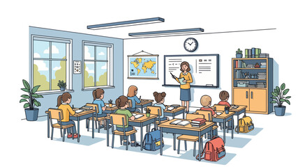 kids in classroom, teacher teaching, school scene © Citra