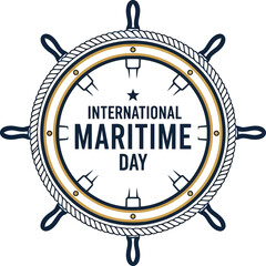 International Maritime Day emblem with nautical ship wheel and rope border vector illustration © Bacon