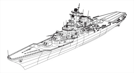 Warship Blueprint – Naval Defense Engineering CAD Technical Drawing and Wireframe Model © RNB DESIGN