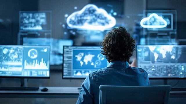 Person working with cloud technology and data