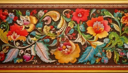 Obraz premium Vibrant Floral Folk Art Painting with Intricate Details.