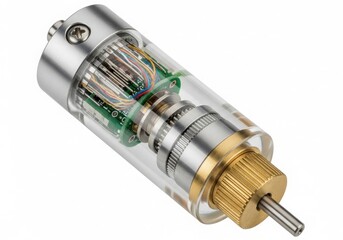 A close-up view of a precision mechanical component with intricate internal details. isolated on white background