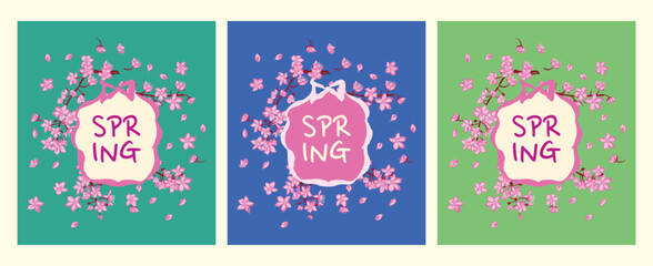 Obraz premium Pastel Cherry Blossom Background for Spring Seasonal Poster Set