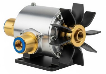 A high-performance outboard motor with a five-blade propeller and a sleek design. isolated on white background